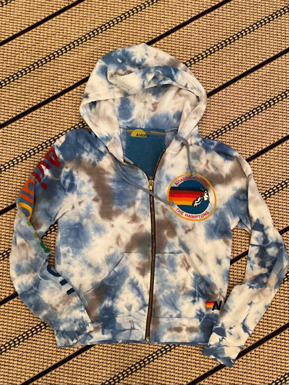 Aviator Nation Blue and White Tie-Dye Zip Hoodie